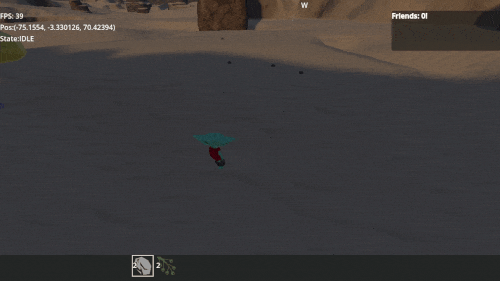 A weird little guy explores part of their desert world but stones and bushes appear in clusters rather than spread by pure random distribution.