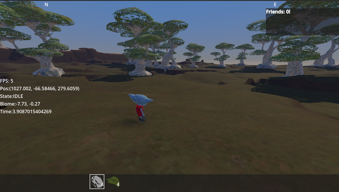 Screenshot showing a weird little guy in a swamp surrounded by giant trees with grey white skin and rough vibrant green foliage 