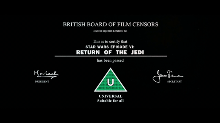Return of the Jedi BBFC certificate