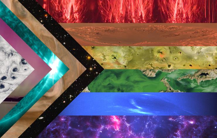 A progress pride flag collaged from various NASA images.