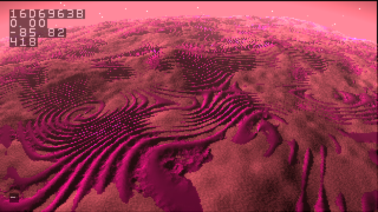 a planetary surface, covered in low, meandering stone walls, partially concealed beneath grainy substrate.