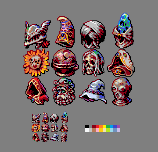 Pixelart of different hats, helmets and masks from the video game: Elden Ring.