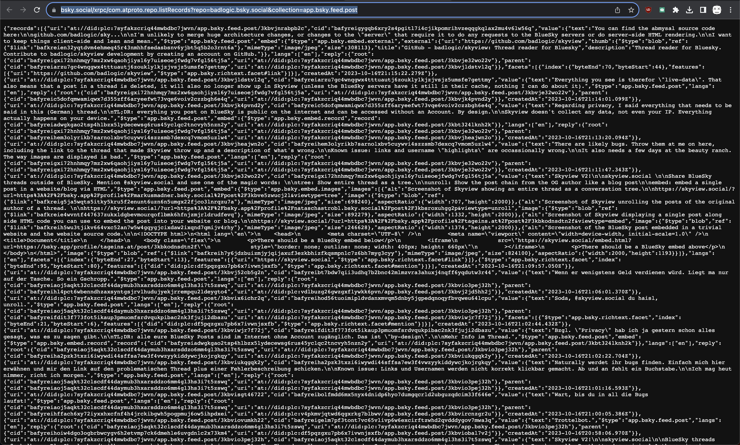 Screenshot of me, accessing my posts through a simple GET request through my browser without authentication.