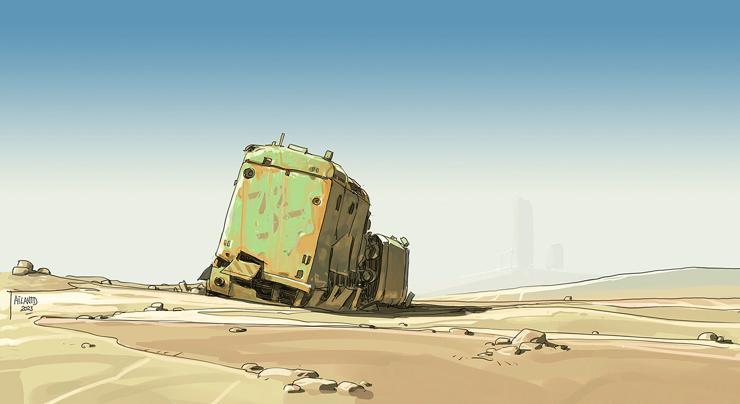 Rusty lonely machine in the sand.